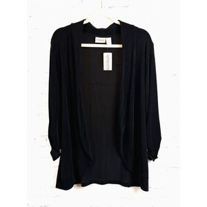 CHICO'S TRAVELERS black smocked sleeve open front knit cardigan 3 (XL) NWT